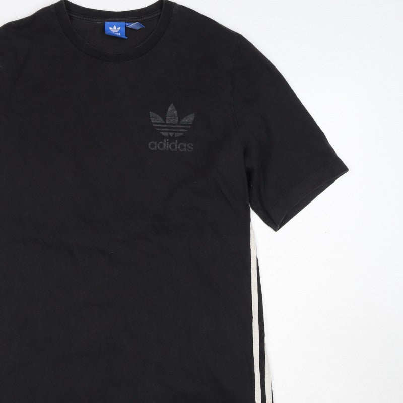 adidas Mens Black M Crew Neck Side Stripe Logo T-Shirt