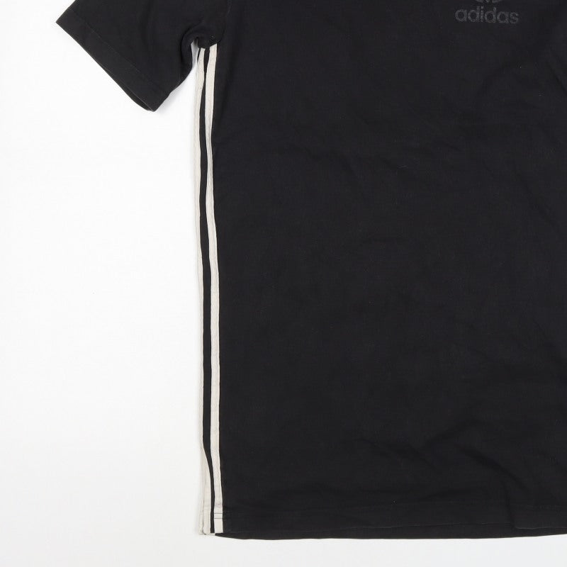 adidas Mens Black M Crew Neck Side Stripe Logo T-Shirt