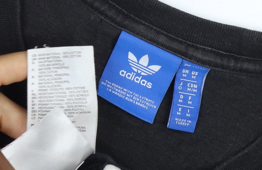 adidas Mens Black M Crew Neck Side Stripe Logo T-Shirt