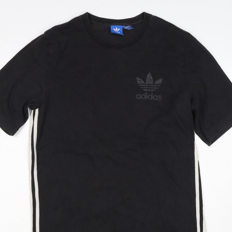 adidas Mens Black M Crew Neck Side Stripe Logo T-Shirt