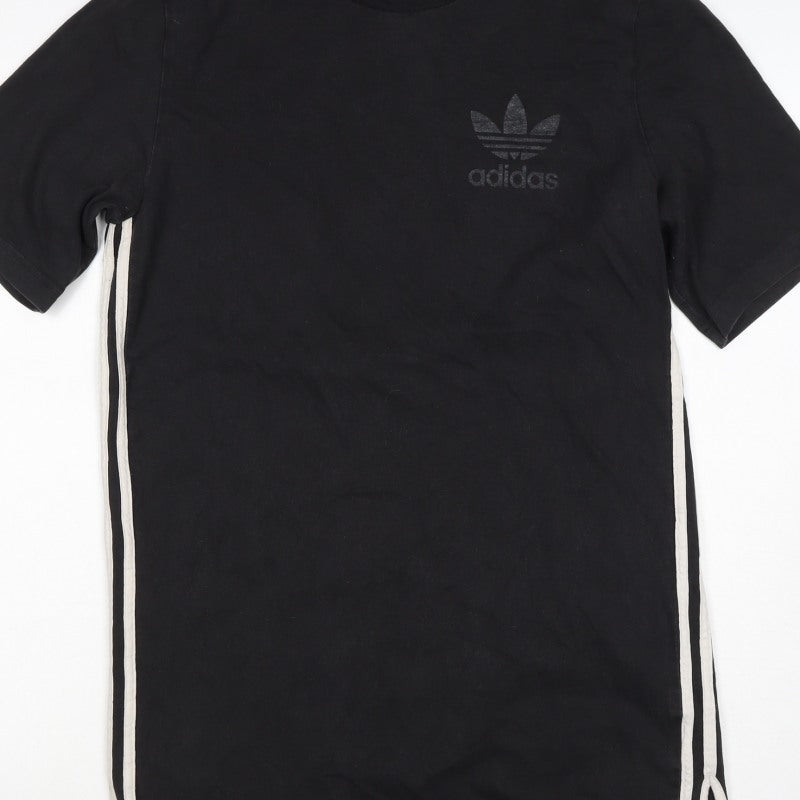 adidas Mens Black M Crew Neck Side Stripe Logo T-Shirt