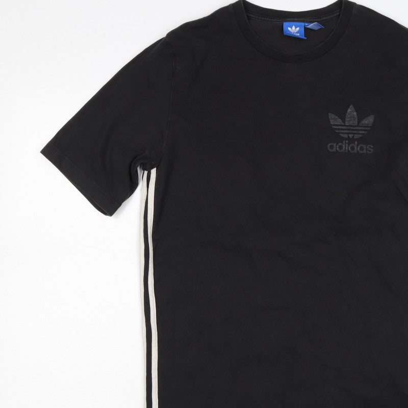 adidas Mens Black M Crew Neck Side Stripe Logo T-Shirt