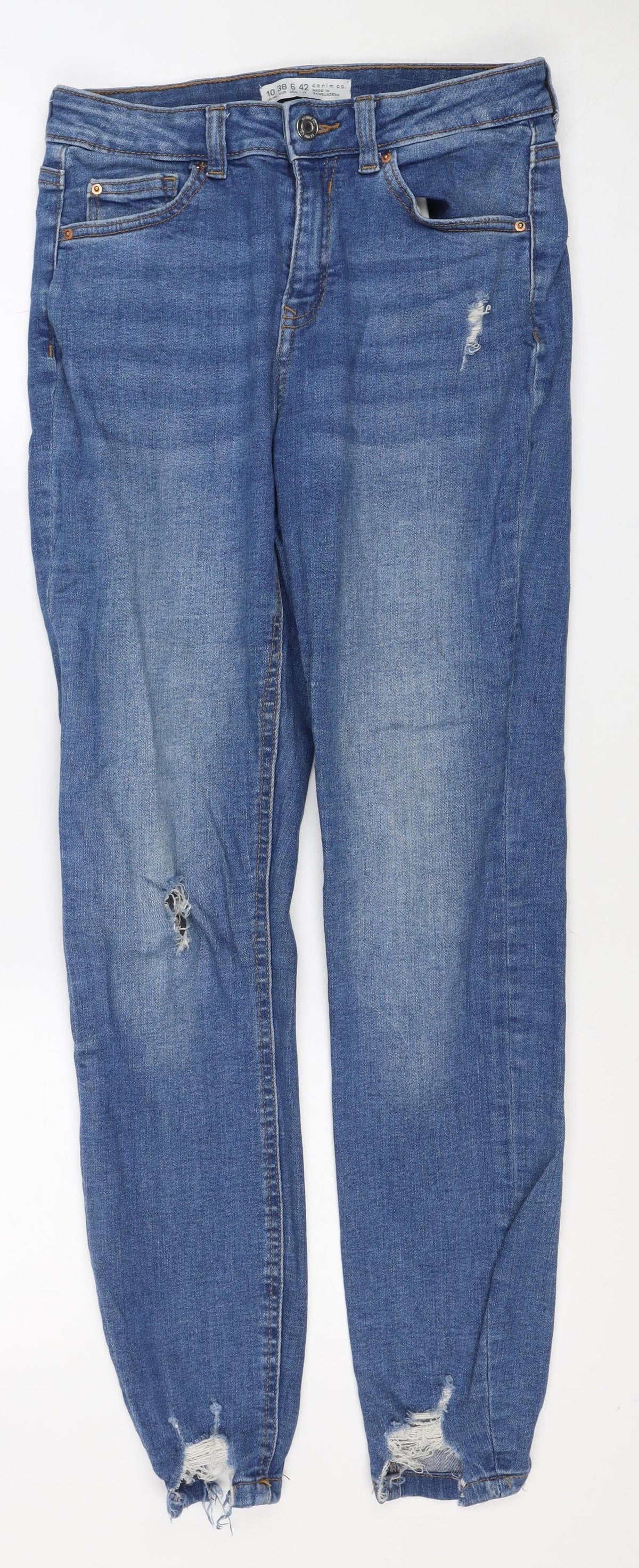 Denim Co. Women’s Blue UK 10 Distressed Skinny Mid Rise Jeans
