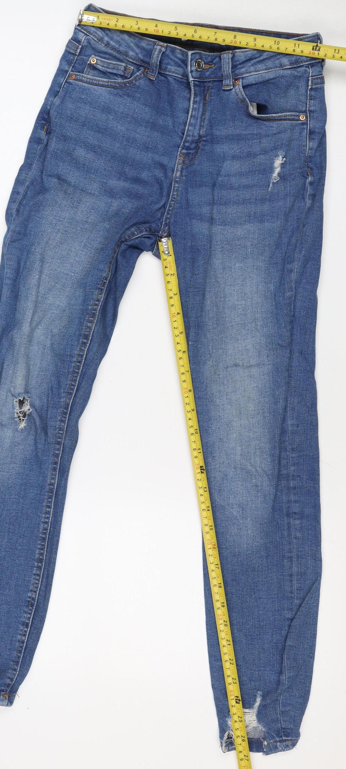 Denim Co. Women’s Blue UK 10 Distressed Skinny Mid Rise Jeans