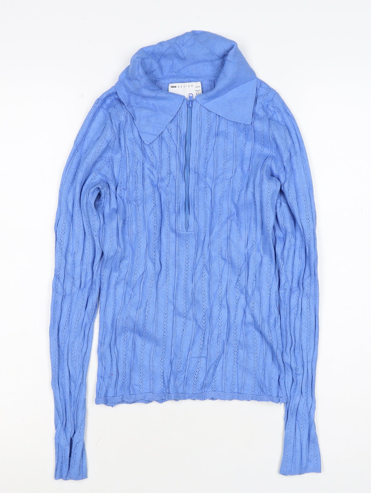 ASOS Design Women Blue Petite 8 Cotton Knit Cowl Neck Zip Top