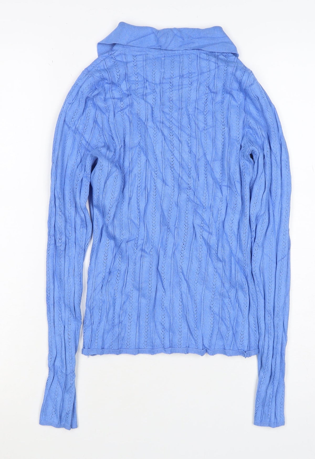 ASOS Design Women Blue Petite 8 Cotton Knit Cowl Neck Zip Top