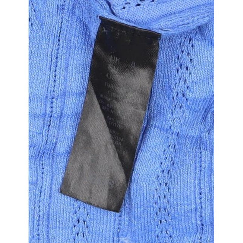 ASOS Design Women Blue Petite 8 Cotton Knit Cowl Neck Zip Top