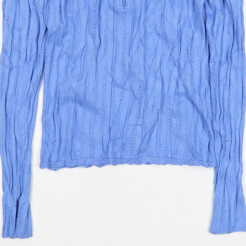 ASOS Design Women Blue Petite 8 Cotton Knit Cowl Neck Zip Top