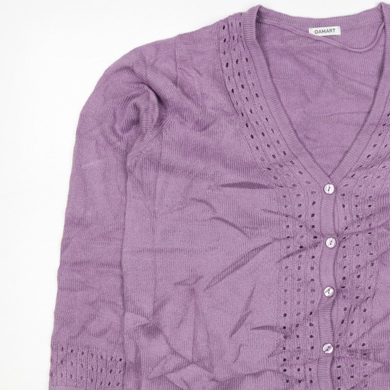 Damart Women Purple UK 20 V-Neck Button 3/4 Sleeve Cardigan