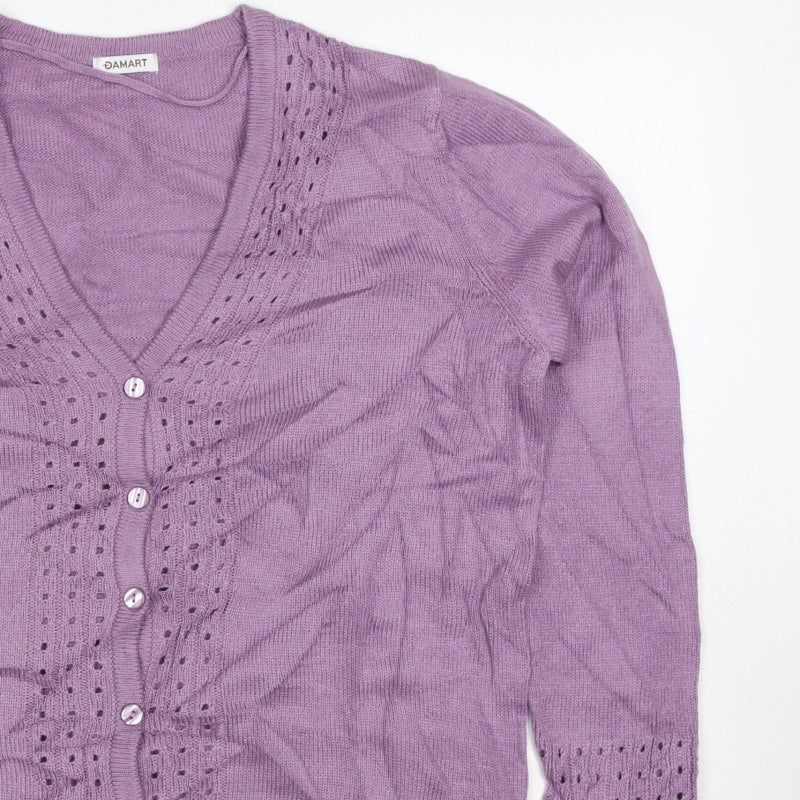 Damart Women Purple UK 20 V-Neck Button 3/4 Sleeve Cardigan