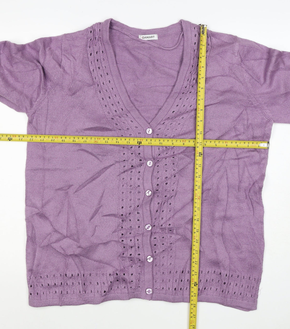 Damart Women Purple UK 20 V-Neck Button 3/4 Sleeve Cardigan