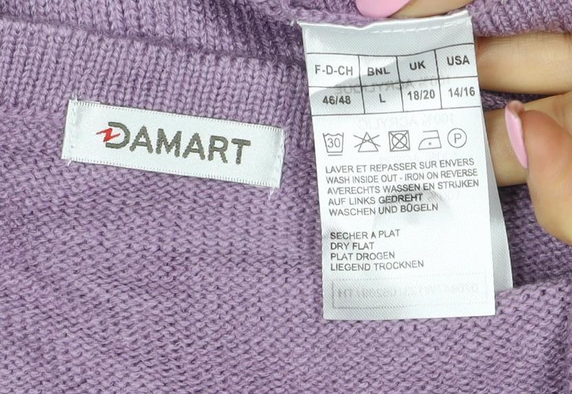 Damart Women Purple UK 20 V-Neck Button 3/4 Sleeve Cardigan