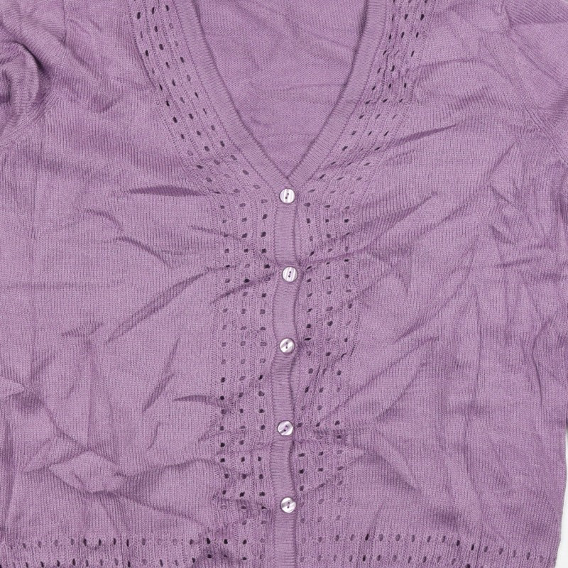 Damart Women Purple UK 20 V-Neck Button 3/4 Sleeve Cardigan