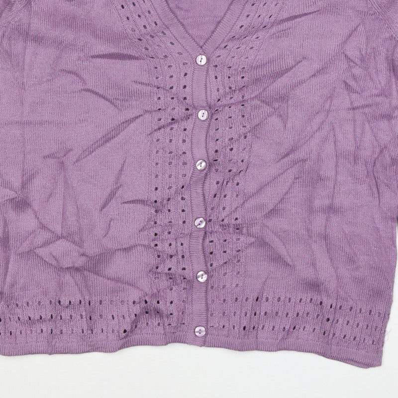 Damart Women Purple UK 20 V-Neck Button 3/4 Sleeve Cardigan