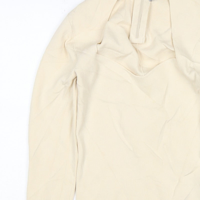 Zara Women Ivory M Knit High Neck Long Sleeve Zip Top