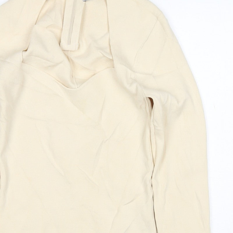 Zara Women Ivory M Knit High Neck Long Sleeve Zip Top