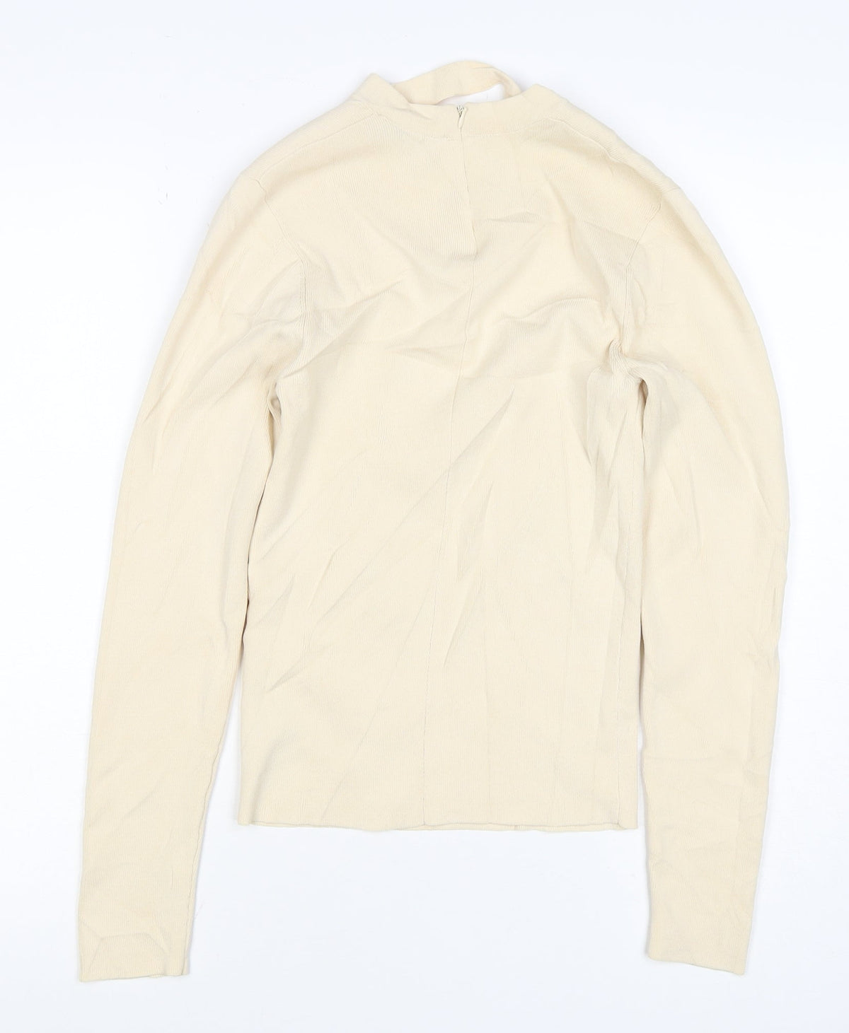 Zara Women Ivory M Knit High Neck Long Sleeve Zip Top