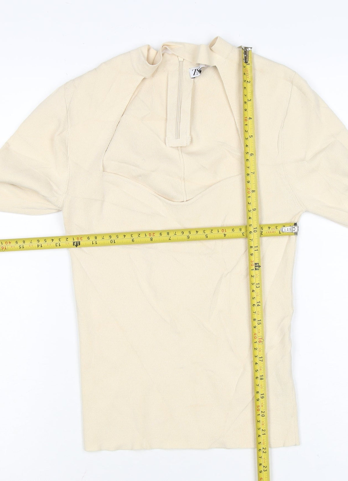 Zara Women Ivory M Knit High Neck Long Sleeve Zip Top