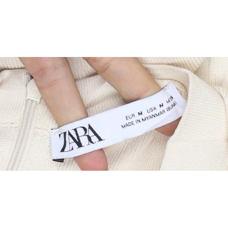 Zara Women Ivory M Knit High Neck Long Sleeve Zip Top
