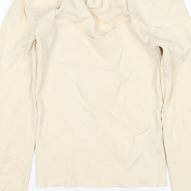 Zara Women Ivory M Knit High Neck Long Sleeve Zip Top