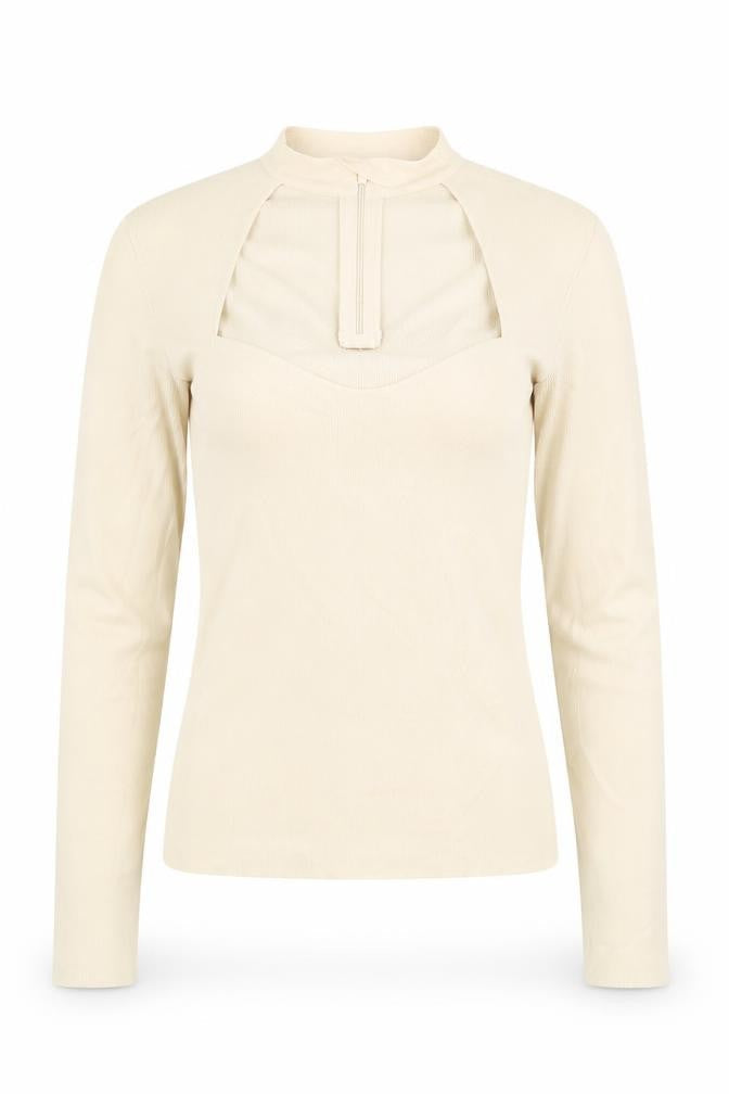 Zara Women Ivory M Knit High Neck Long Sleeve Zip Top