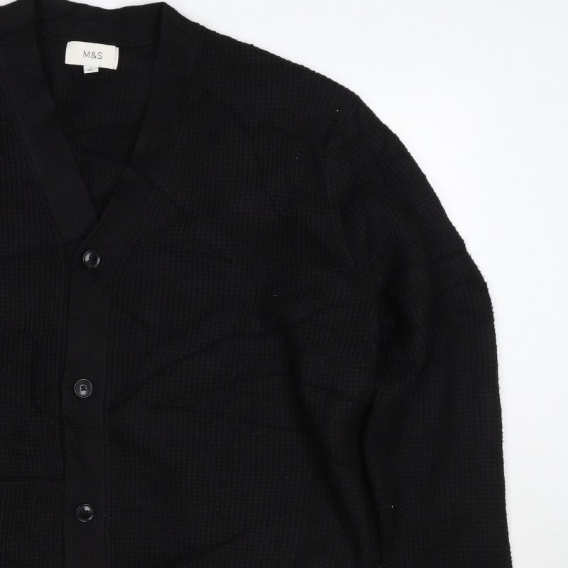 Marks and Spencer Women’s Black L Shawl Collar Waffle Knit Cardigan