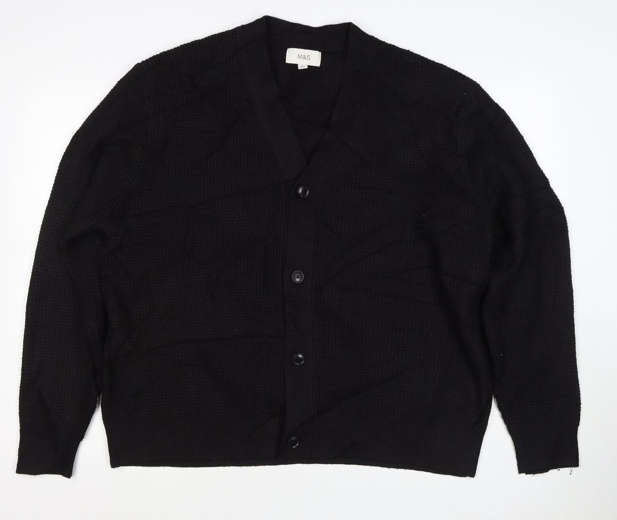 Marks and Spencer Women’s Black L Shawl Collar Waffle Knit Cardigan