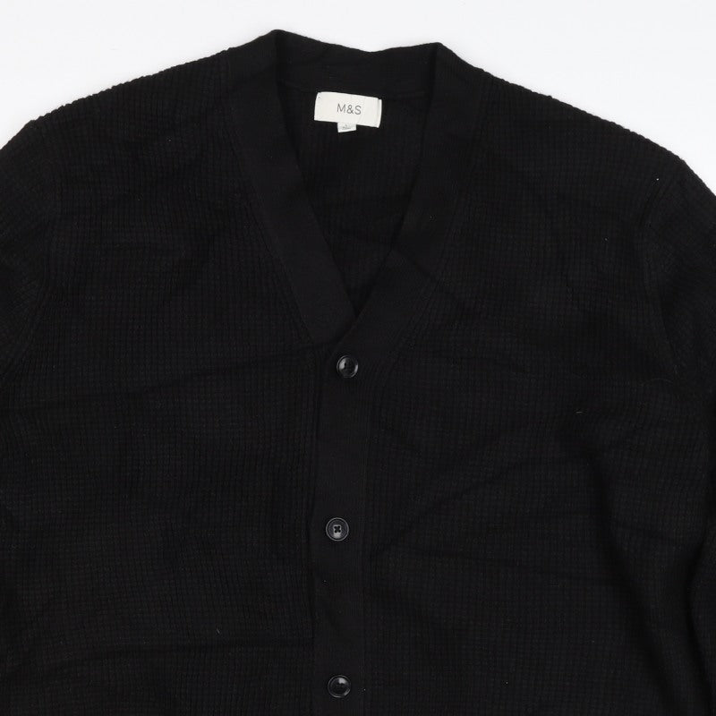 Marks and Spencer Women’s Black L Shawl Collar Waffle Knit Cardigan