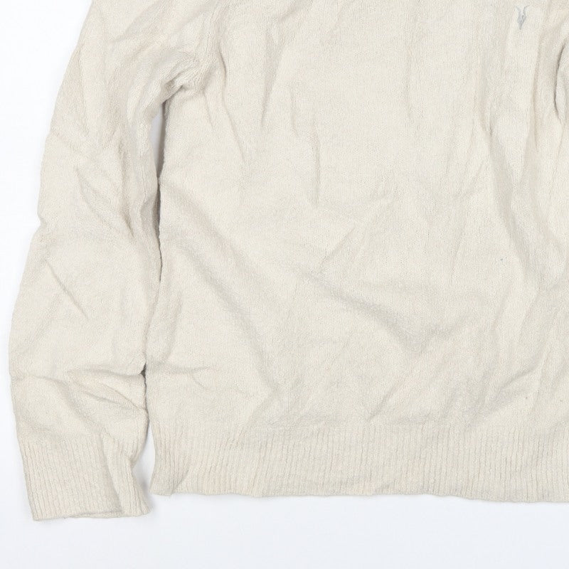 AllSaints Men’s Ivory XL Crew Neck Logo Knit Pullover Jumper