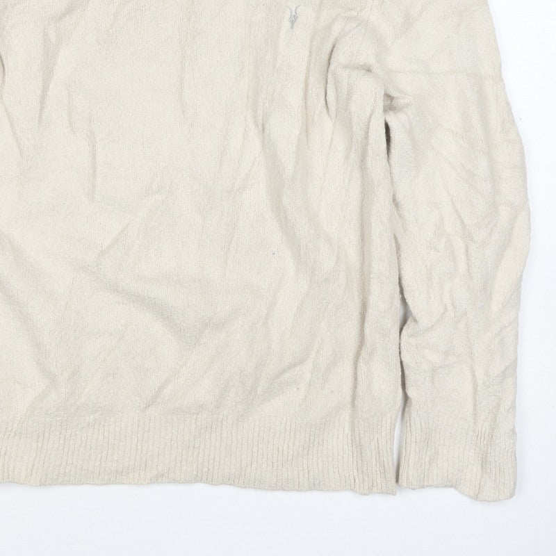 AllSaints Men’s Ivory XL Crew Neck Logo Knit Pullover Jumper