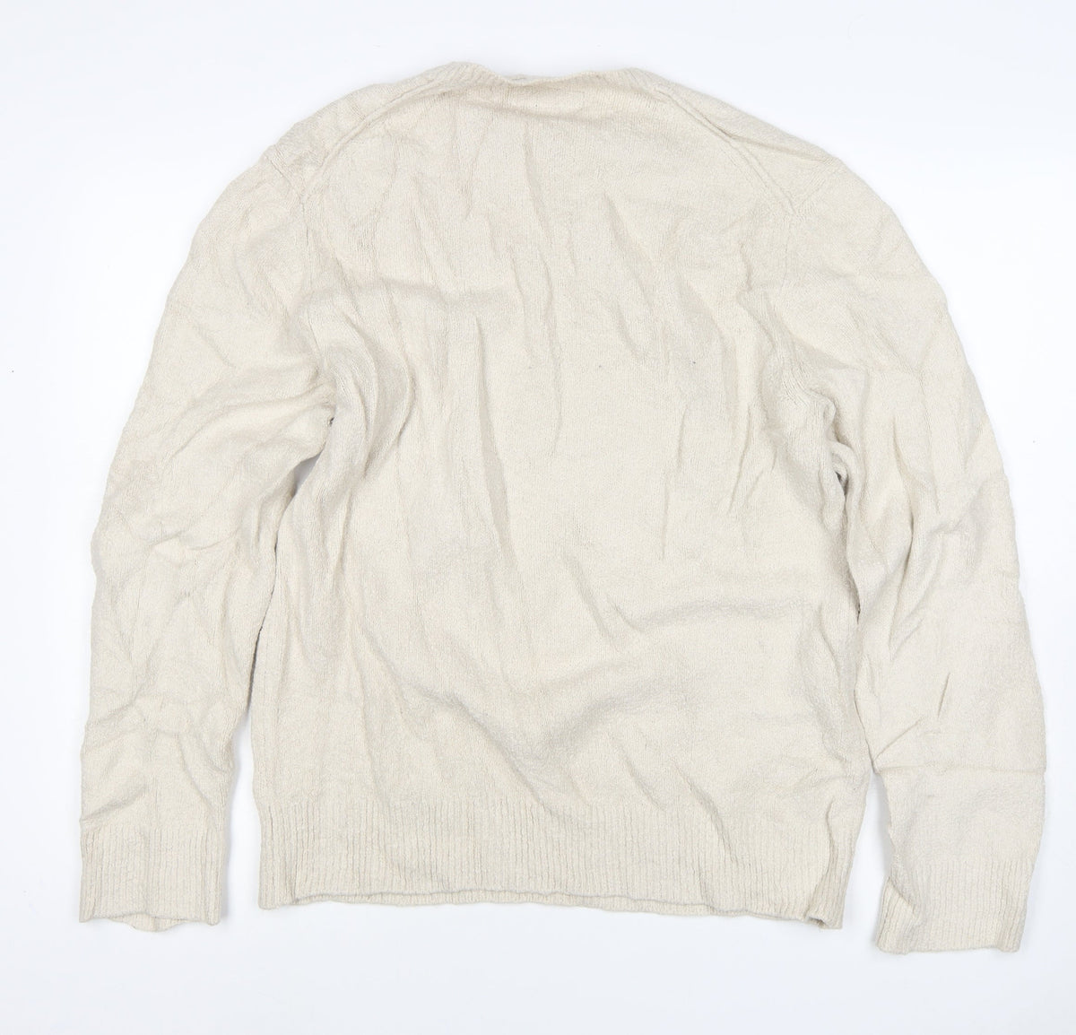 AllSaints Men’s Ivory XL Crew Neck Logo Knit Pullover Jumper
