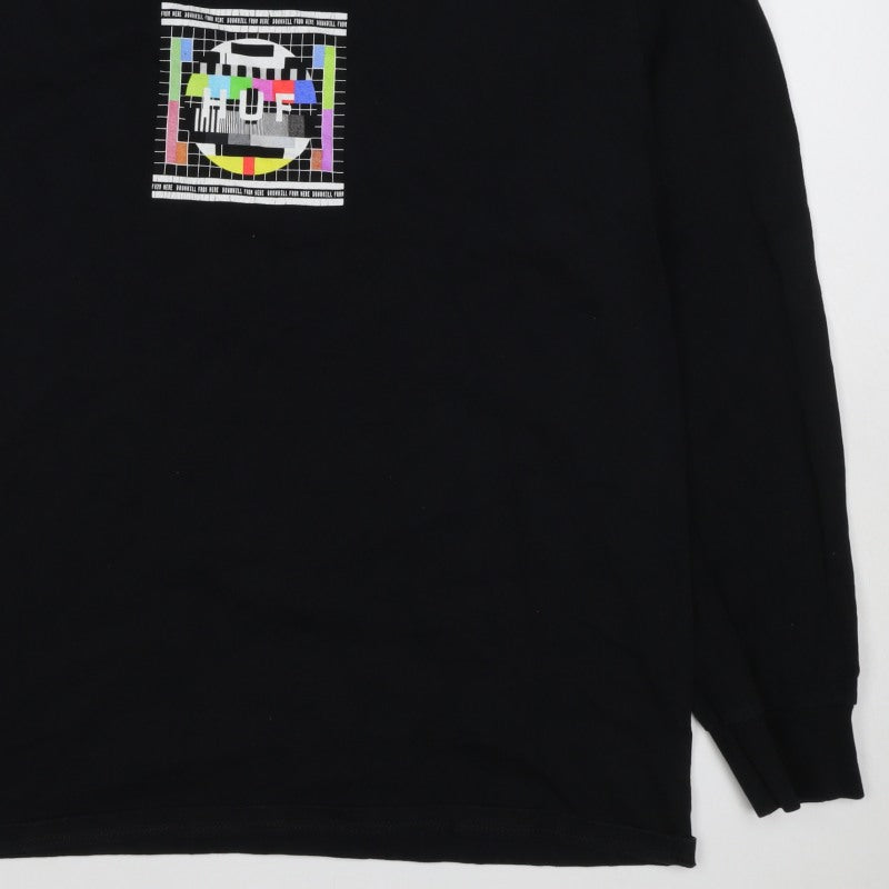 HUF Men's Black XL Long Sleeve Graphic Test Card Cotton T-Shirt