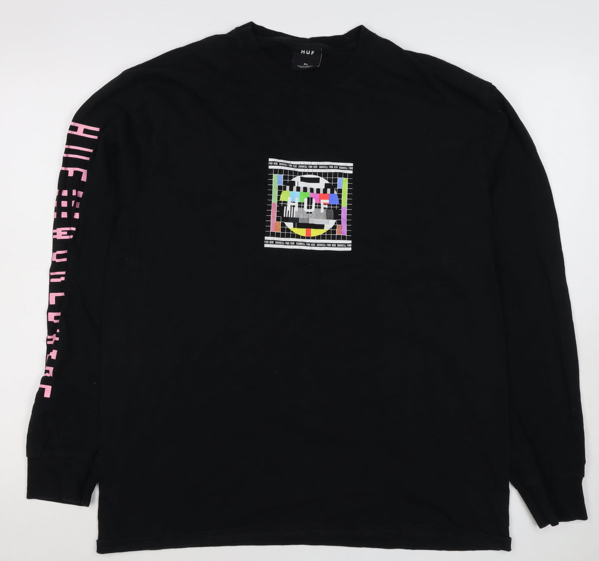 HUF Men's Black XL Long Sleeve Graphic Test Card Cotton T-Shirt