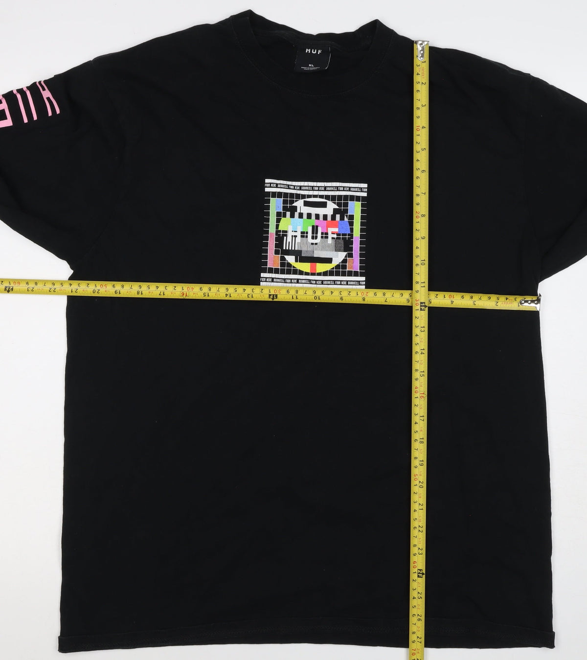 HUF Men's Black XL Long Sleeve Graphic Test Card Cotton T-Shirt