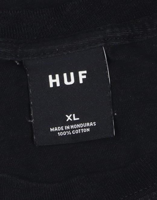 HUF Men's Black XL Long Sleeve Graphic Test Card Cotton T-Shirt