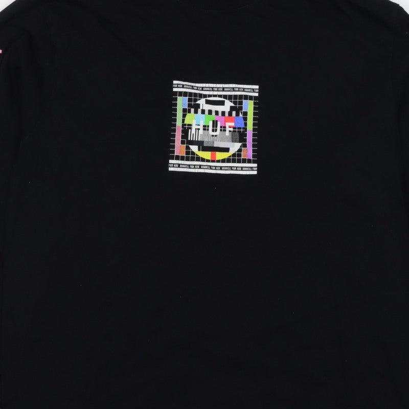 HUF Men's Black XL Long Sleeve Graphic Test Card Cotton T-Shirt