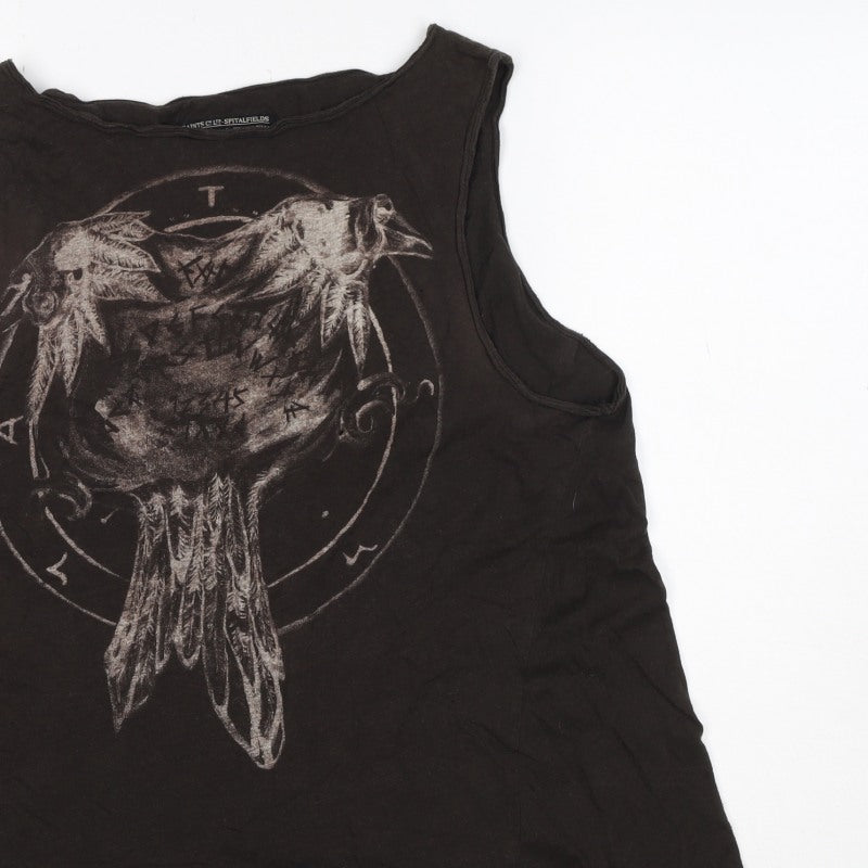 AllSaints Women’s Black UK 6 Raven Feather Graphic Jersey Tank Top
