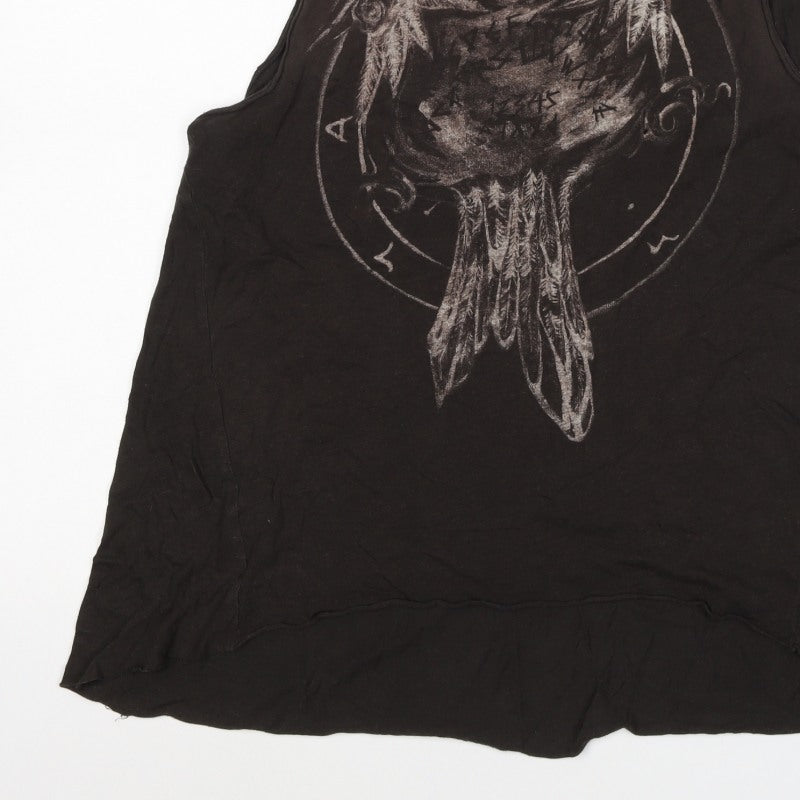 AllSaints Women’s Black UK 6 Raven Feather Graphic Jersey Tank Top