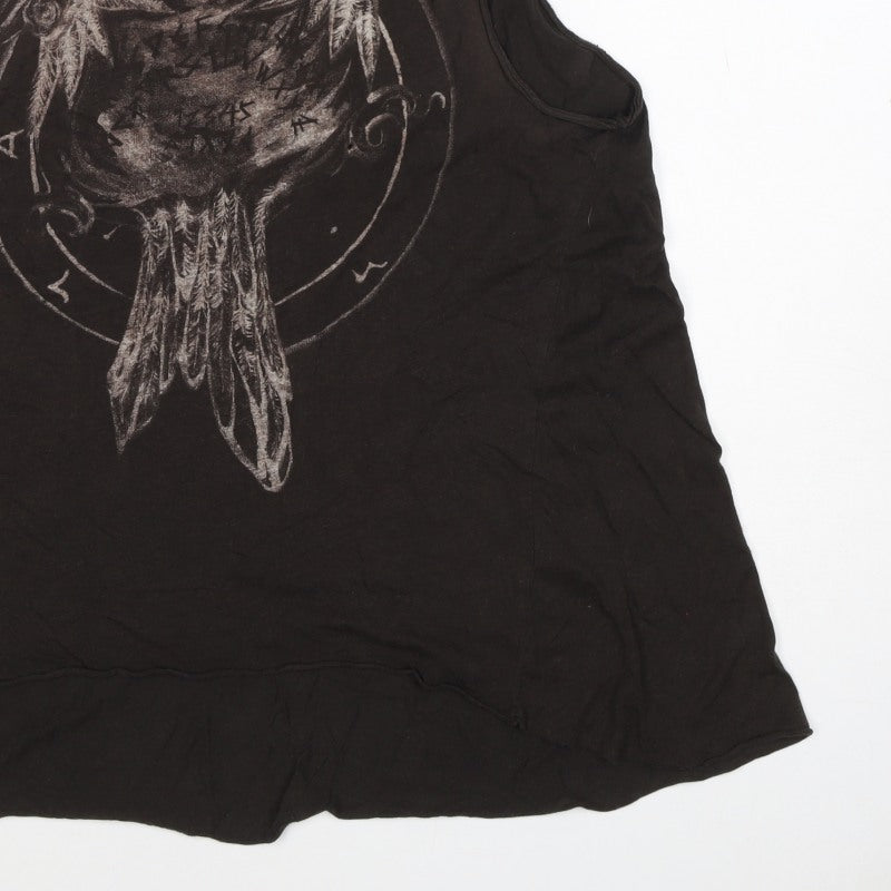 AllSaints Women’s Black UK 6 Raven Feather Graphic Jersey Tank Top