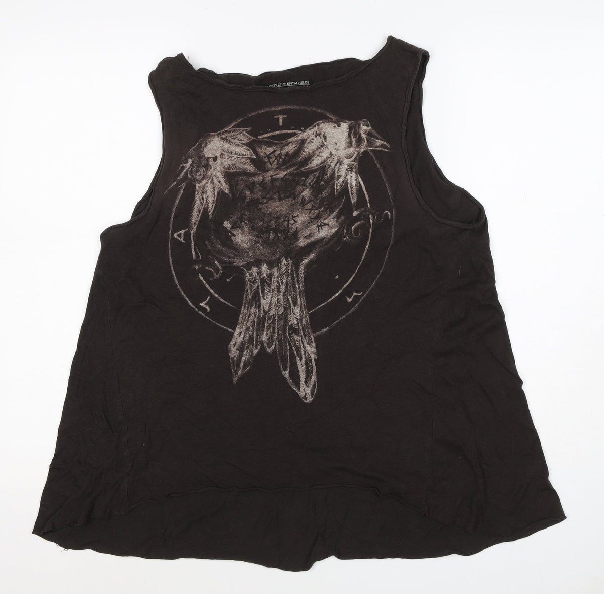 AllSaints Women’s Black UK 6 Raven Feather Graphic Jersey Tank Top