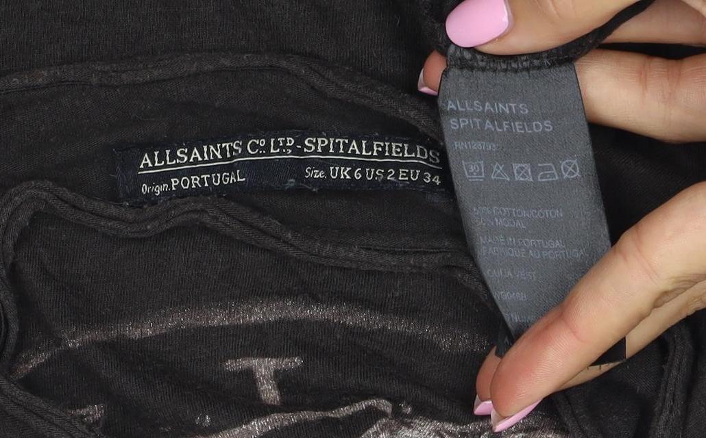 AllSaints Women’s Black UK 6 Raven Feather Graphic Jersey Tank Top