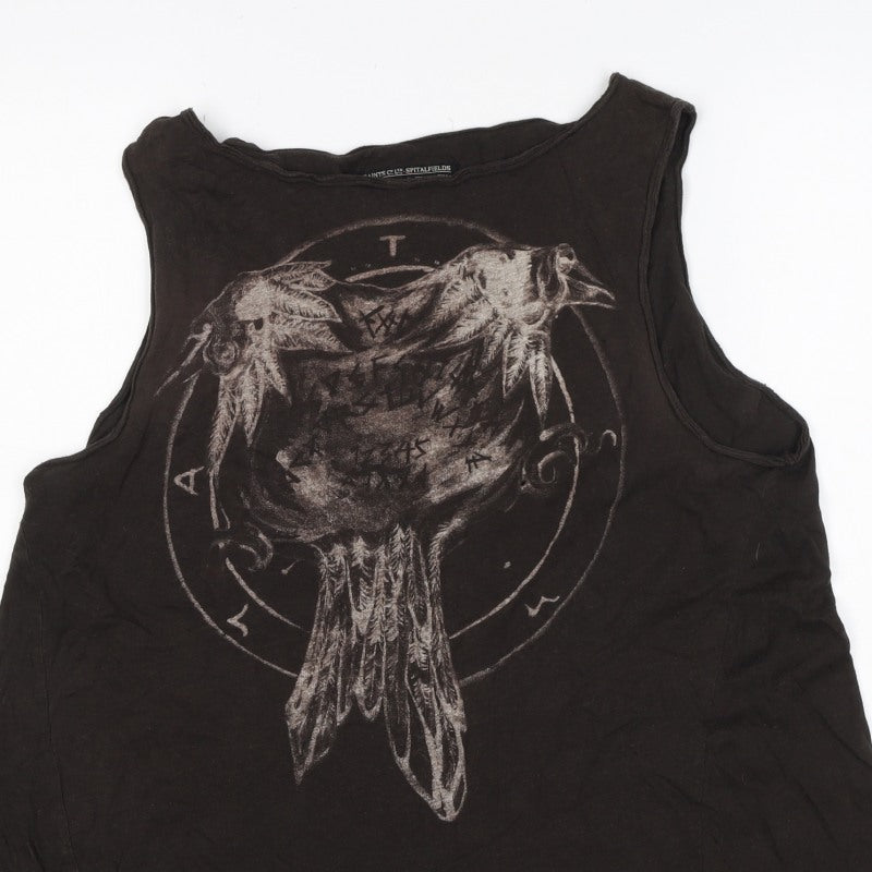 AllSaints Women’s Black UK 6 Raven Feather Graphic Jersey Tank Top