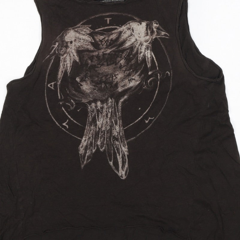 AllSaints Women’s Black UK 6 Raven Feather Graphic Jersey Tank Top