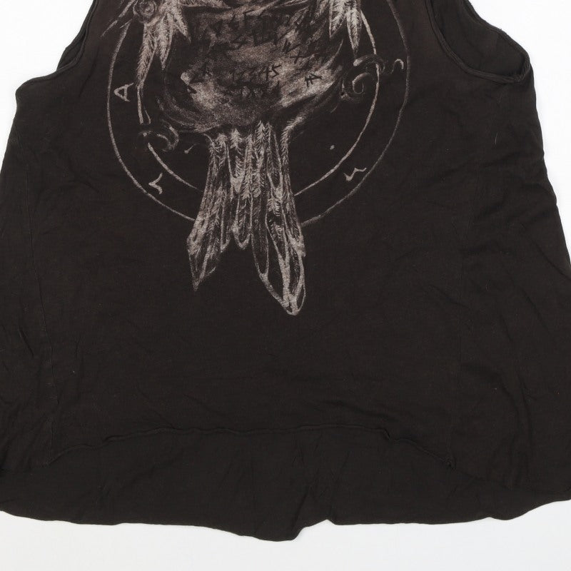 AllSaints Women’s Black UK 6 Raven Feather Graphic Jersey Tank Top