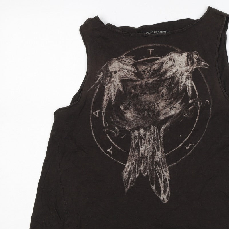 AllSaints Women’s Black UK 6 Raven Feather Graphic Jersey Tank Top
