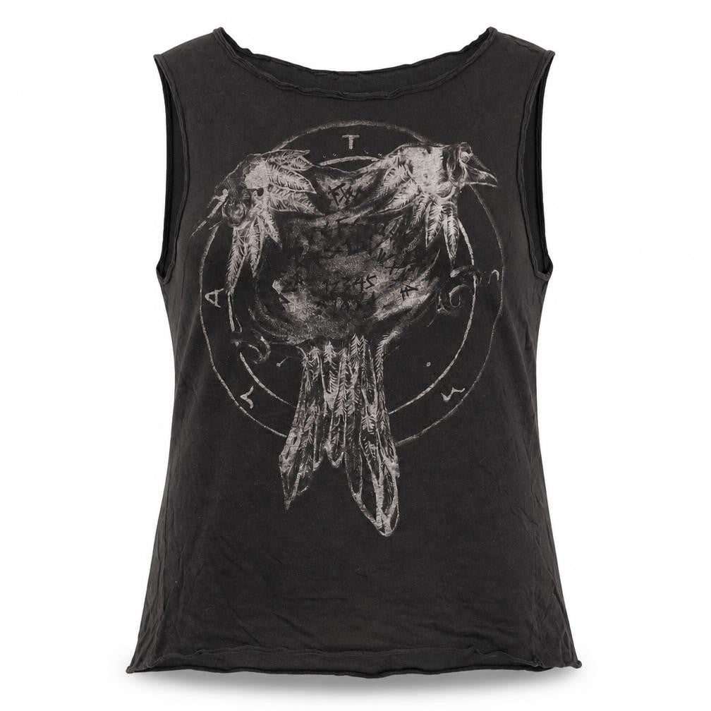 AllSaints Women’s Black UK 6 Raven Feather Graphic Jersey Tank Top