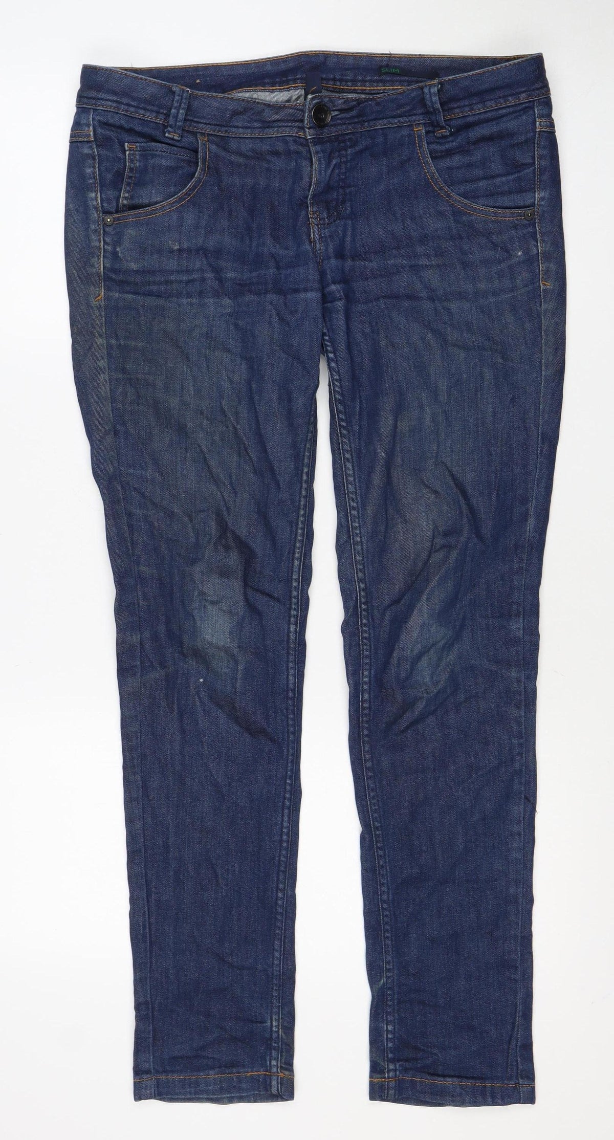 Benetton Women’s Blue Slim Straight Jeans W30 Stretch Denim