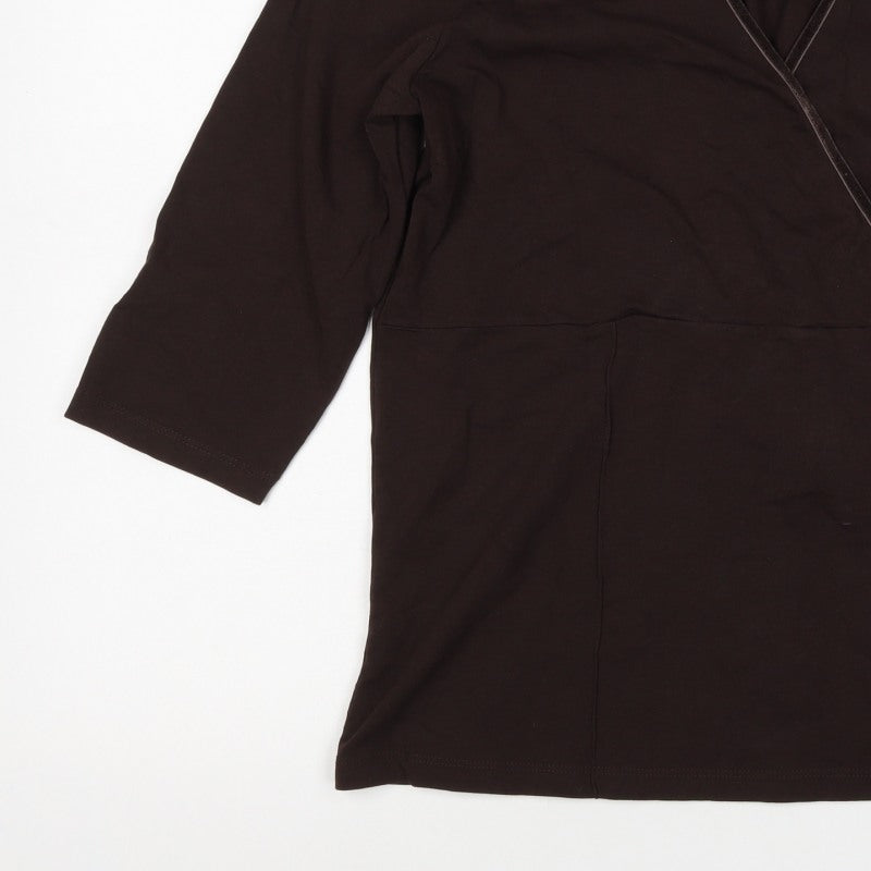 Olsen Women Brown UK 18 Wrap Jersey V-Neck 3/4 Sleeve Blouse