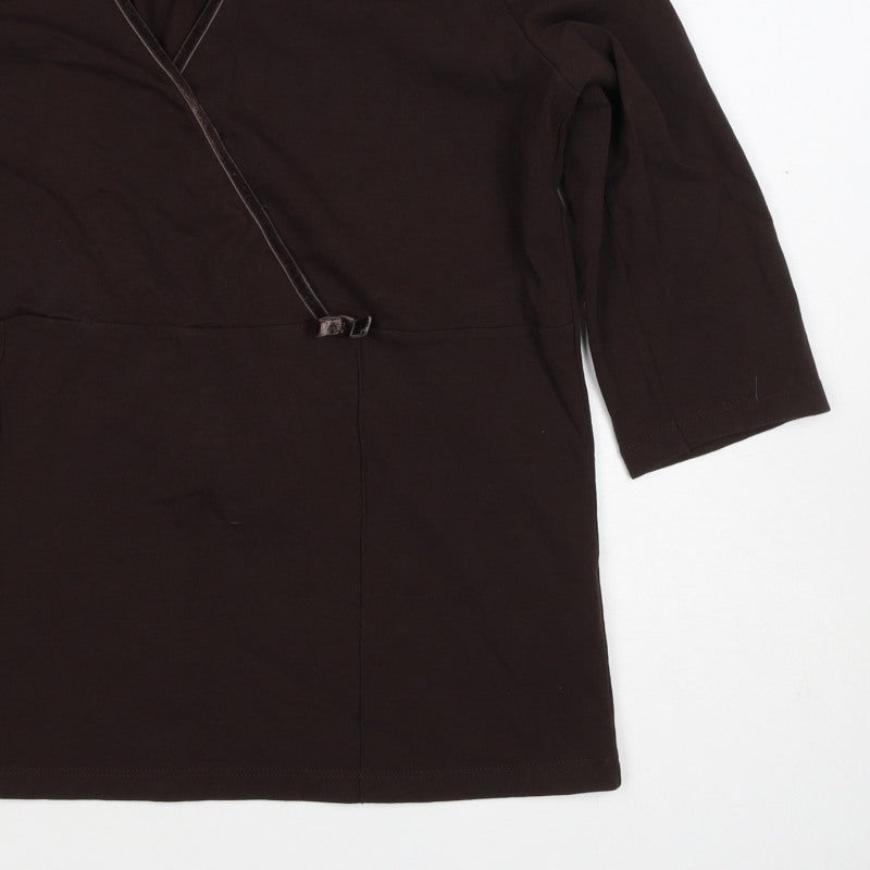 Olsen Women Brown UK 18 Wrap Jersey V-Neck 3/4 Sleeve Blouse