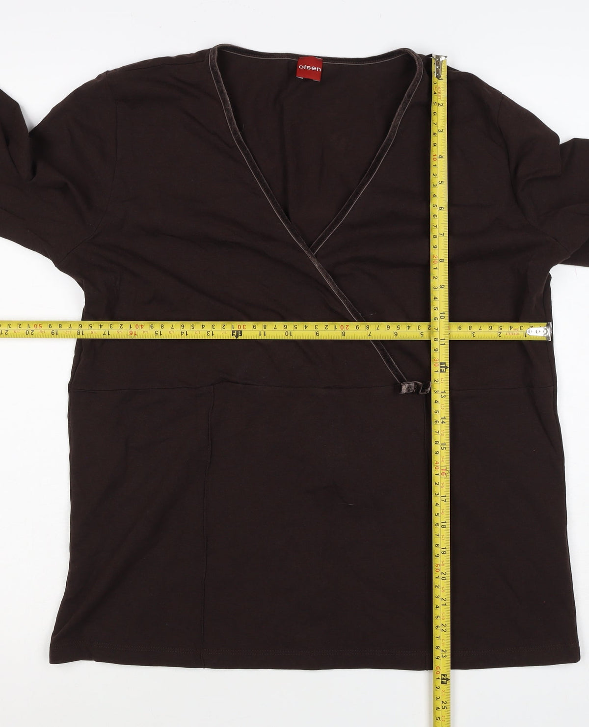 Olsen Women Brown UK 18 Wrap Jersey V-Neck 3/4 Sleeve Blouse